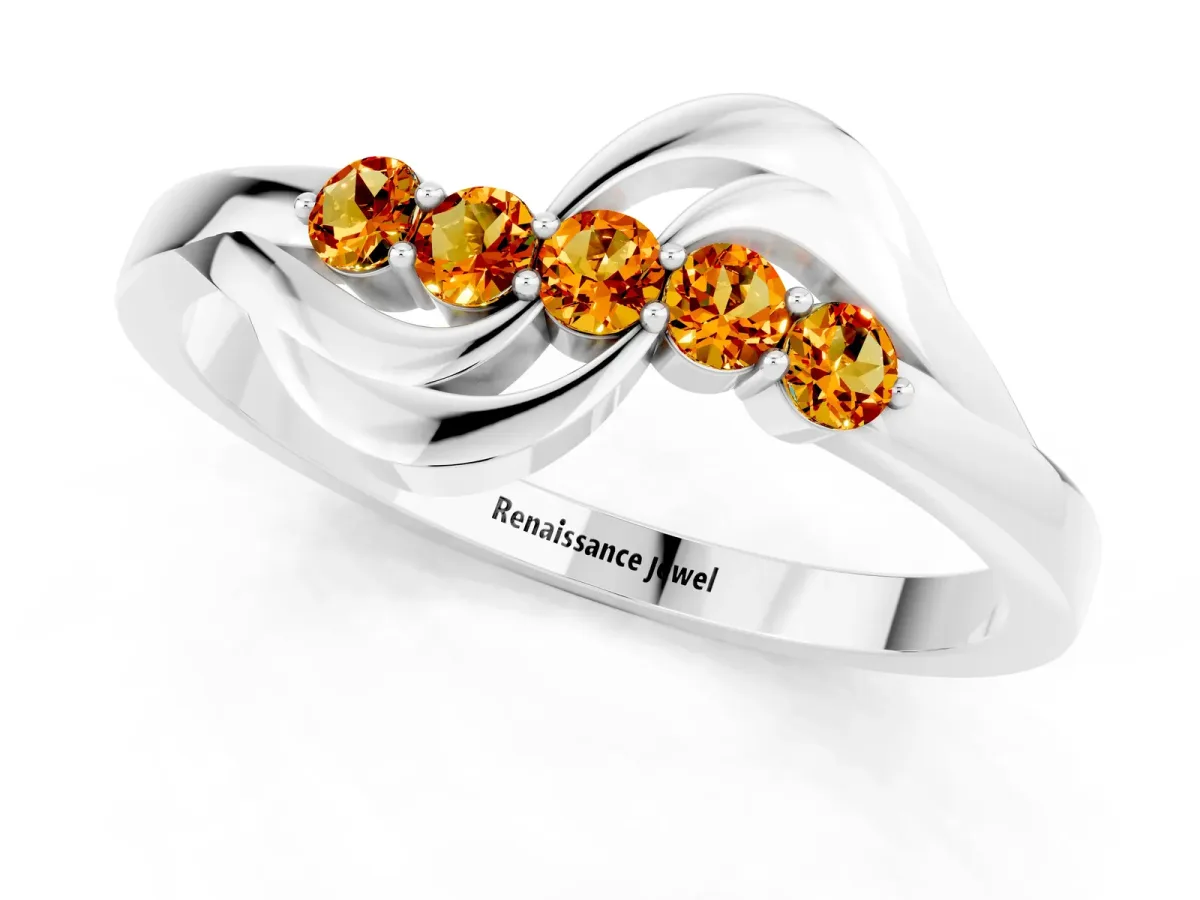 Five-Stone Round Citrine Crossover Band with Prong Setting Silver