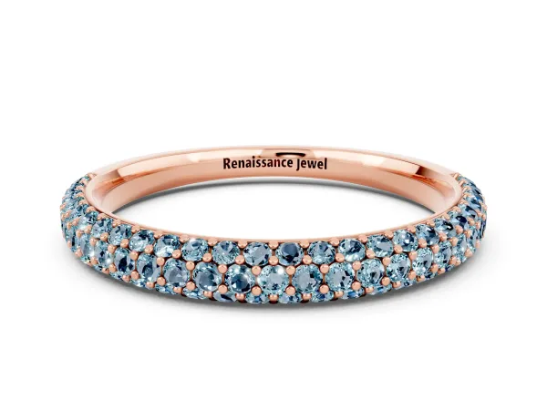 Round Aquamarine Pavé Eternity Band with Shared Prong Setting Rose gold