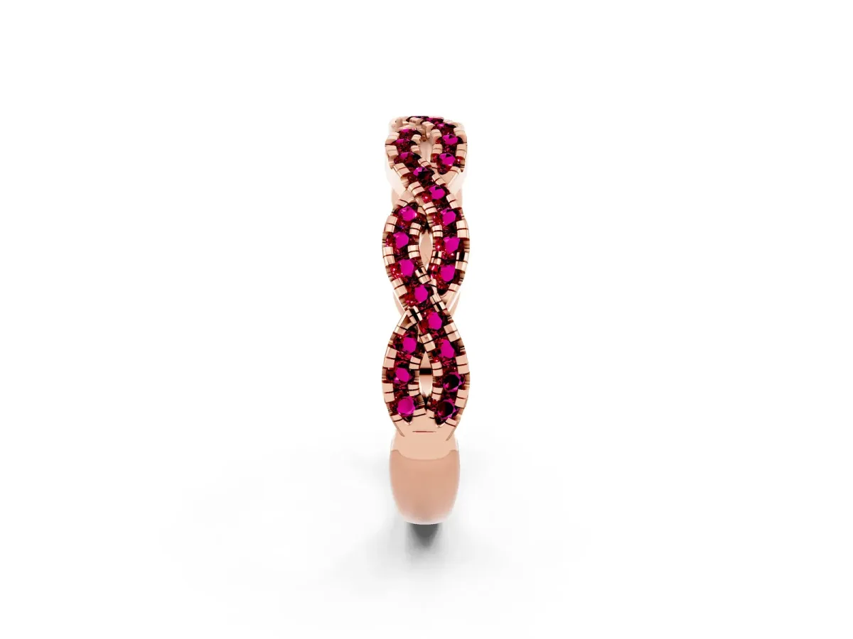 Round Garnet Twisted Eternity Band with Pavé and Shared Prong Setting Rose gold