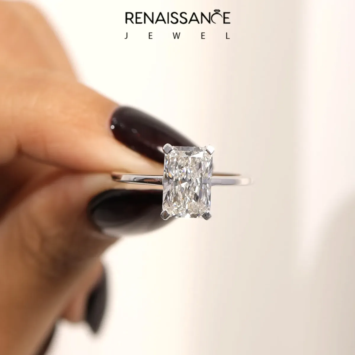 Radiant Cut Cut Solitaire Ring with Four-Prong Setting and Classic Band Platinum