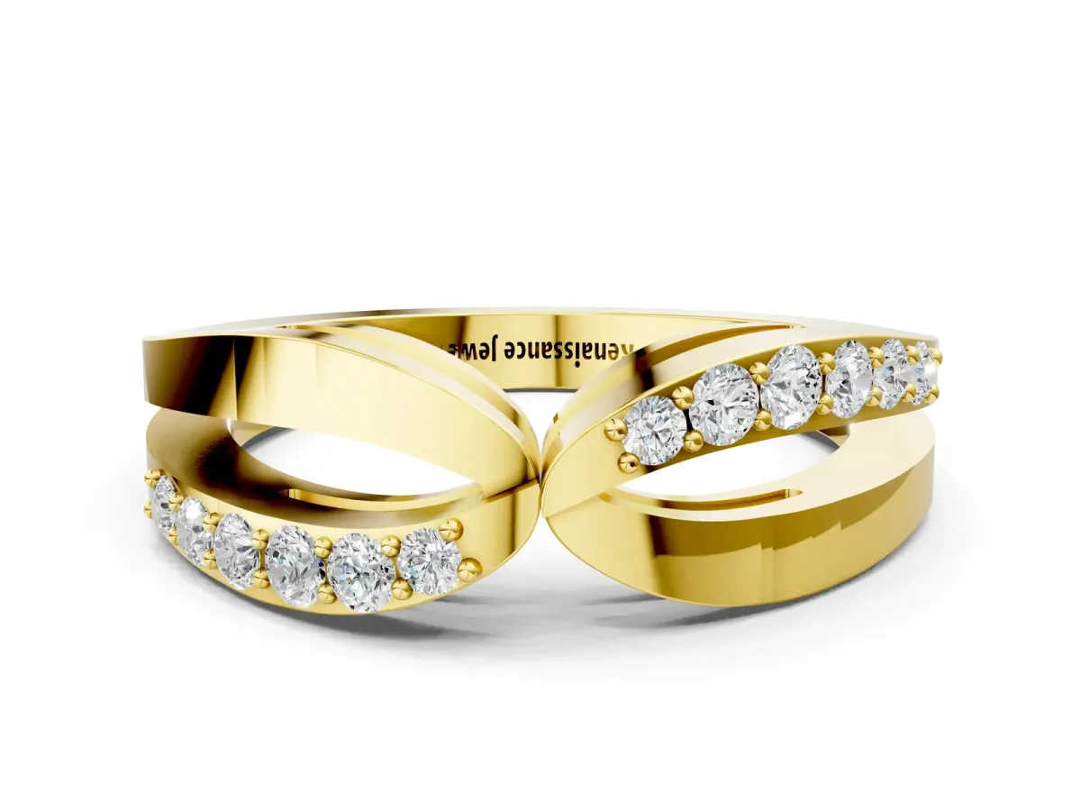 Twist Pave Round Diamond Infinity Band with Channel Setting Yellow gold
