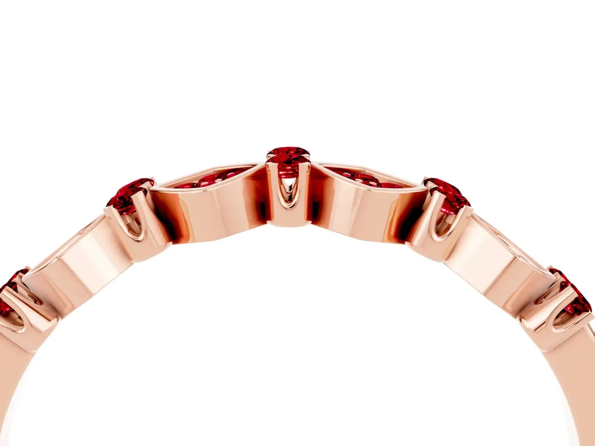 Pavé Cushion Ruby Cluster Eternity Band with Prong Setting Rose gold