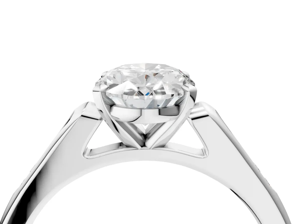 Oval Cut Diamond Solitaire Ring with Channel Set Round Band and Prong Setting Silver