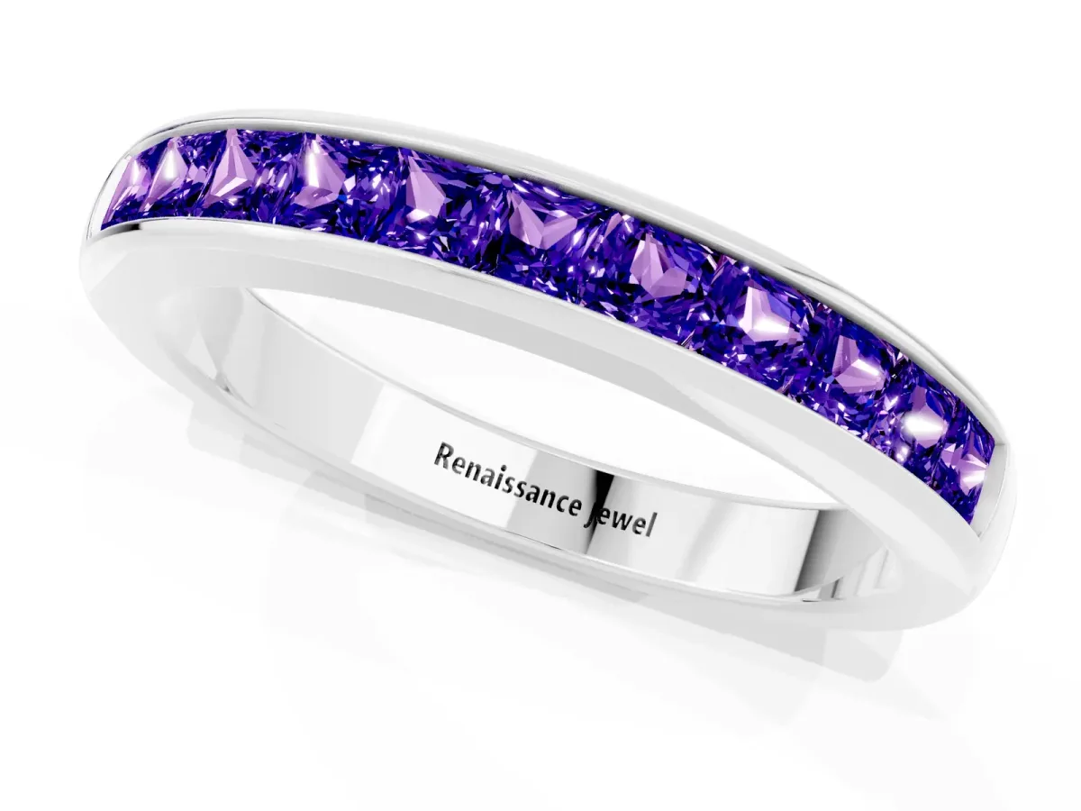 Channel Set Princess Cut Tanzanite Eternity Band Silver
