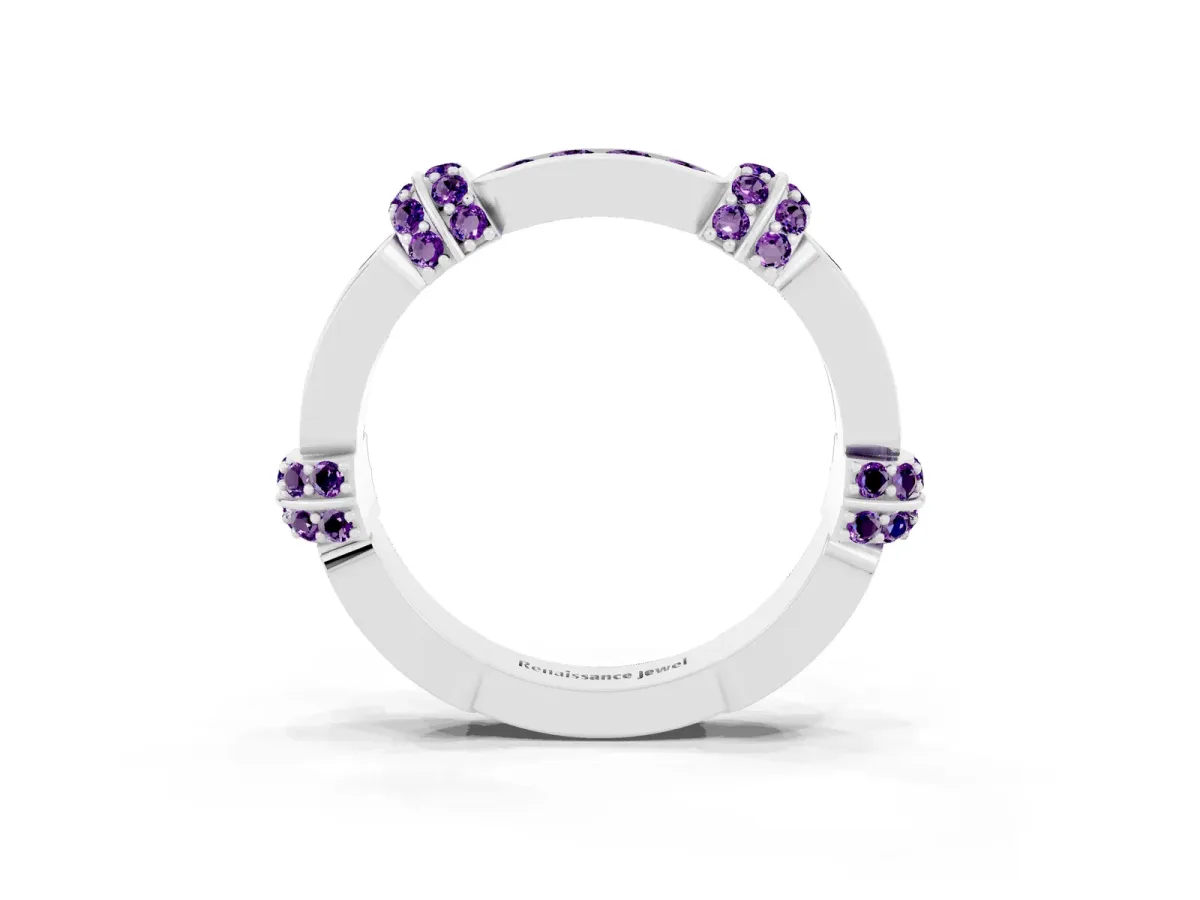 Pavé Round Amethyst Link Band with Bezel Setting Silver