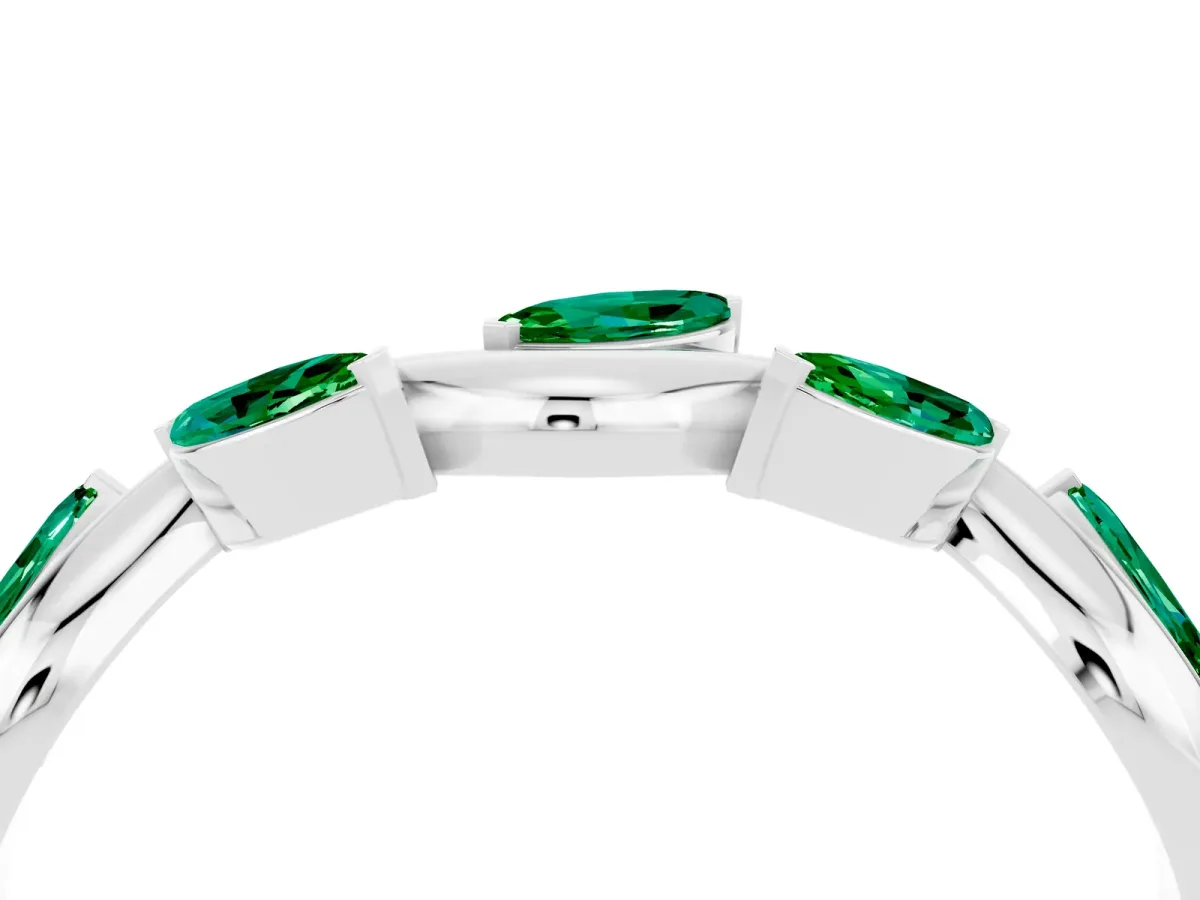 Marquise Emerald Twisted Band with Prong Setting Silver