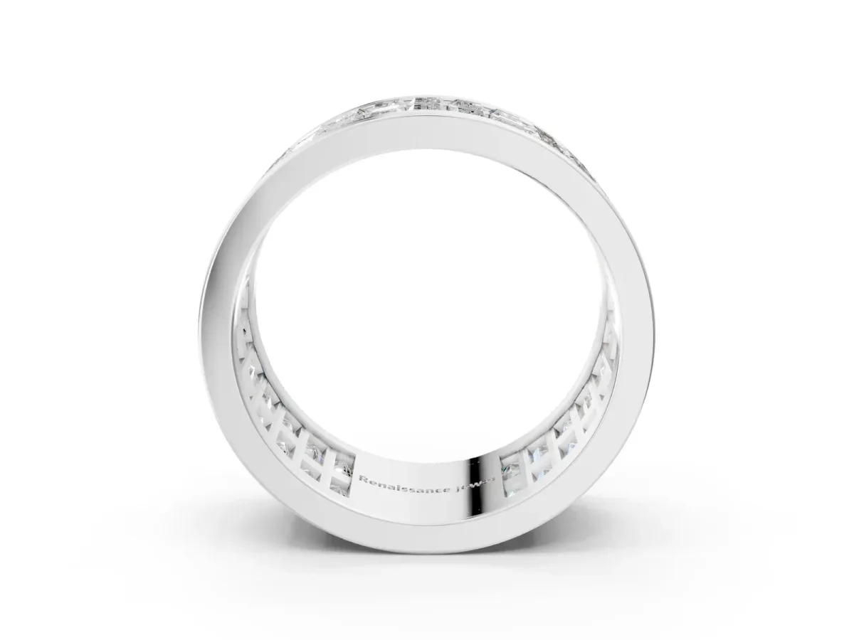 Baguette Diamond Staggered Two-Row Mens Band White gold
