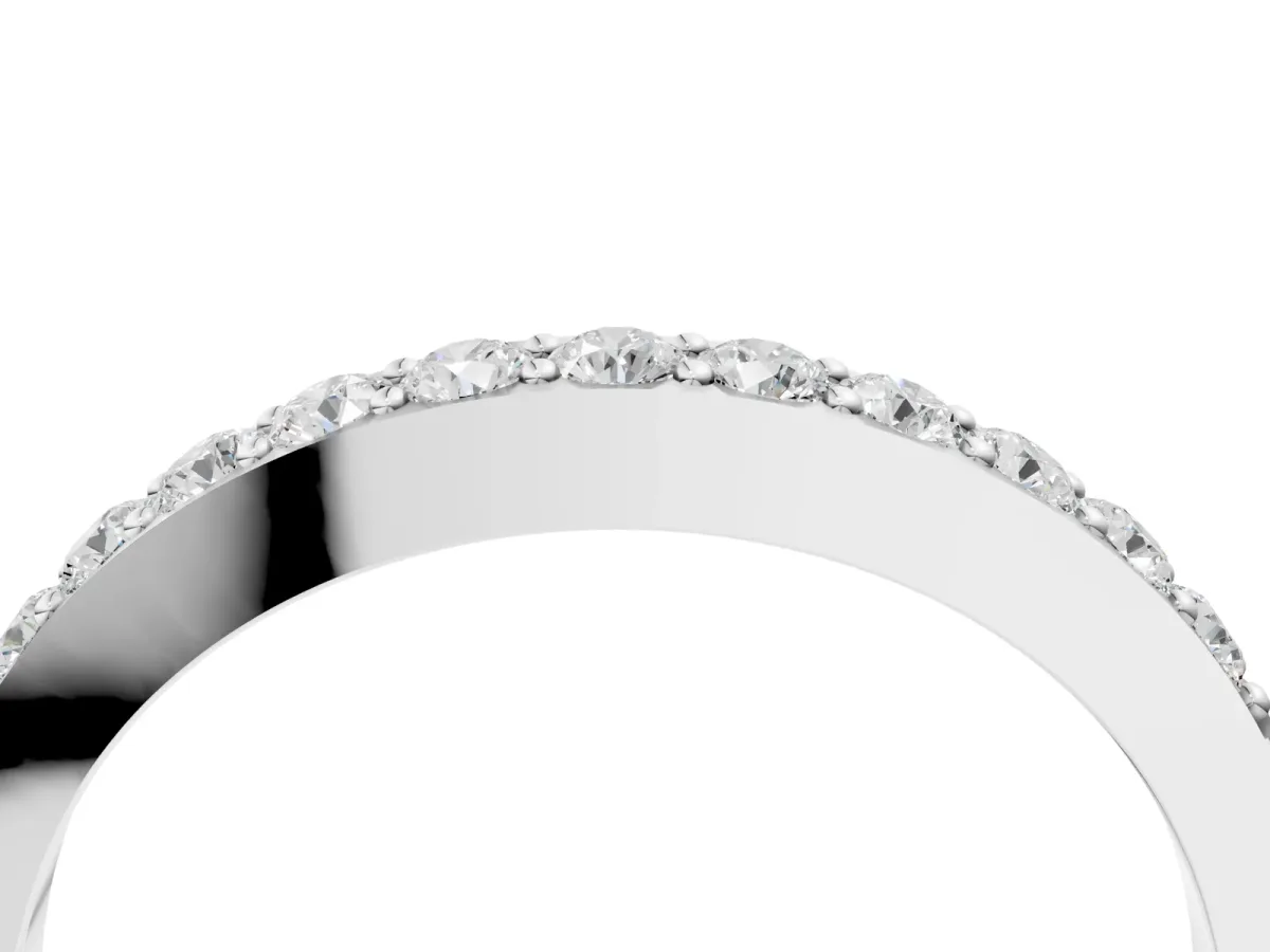 Round Diamond Curved Wedding Band with Channel Setting Silver