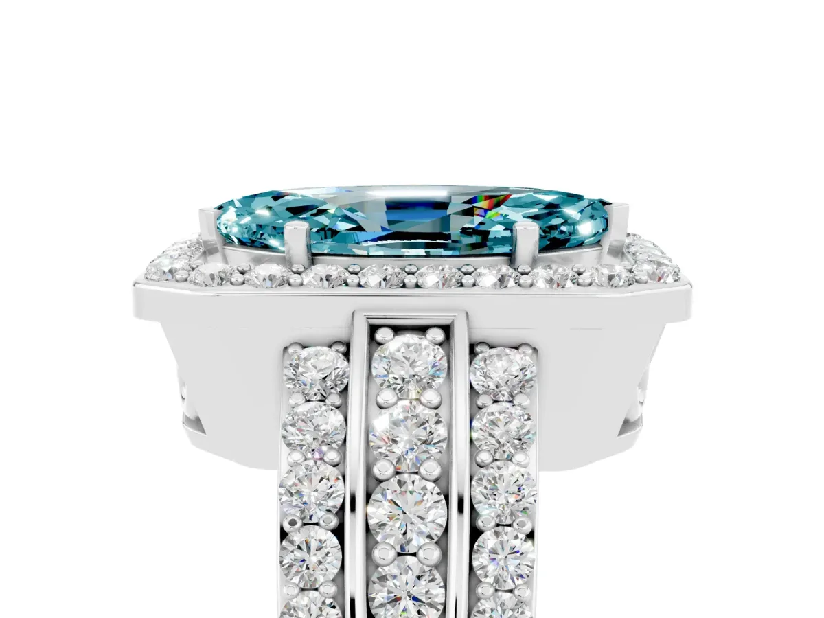 Marquise Cut Halo Blue Topaz Ring with Round Split Shank and Prong Setting Silver