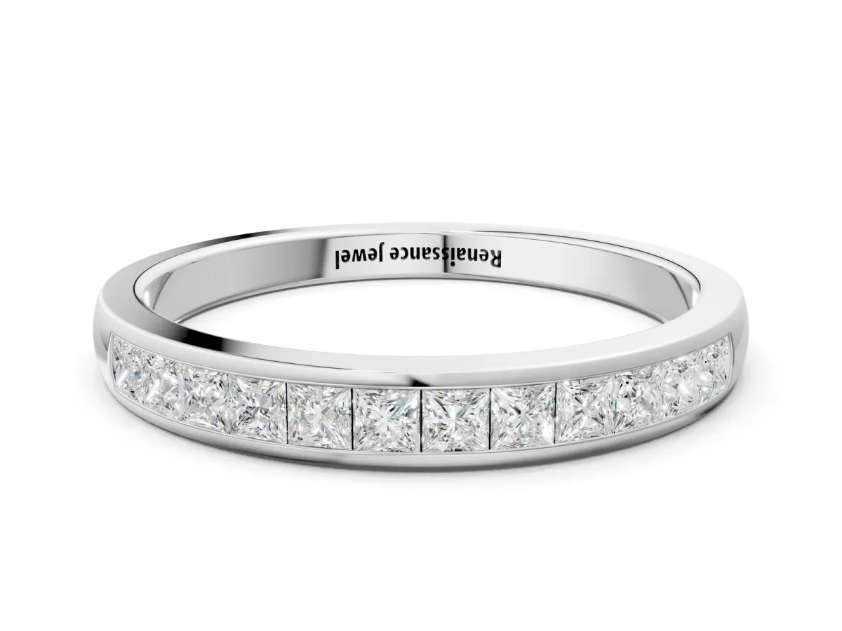 Princess Cut Diamond Channel Set Eternity Band White gold