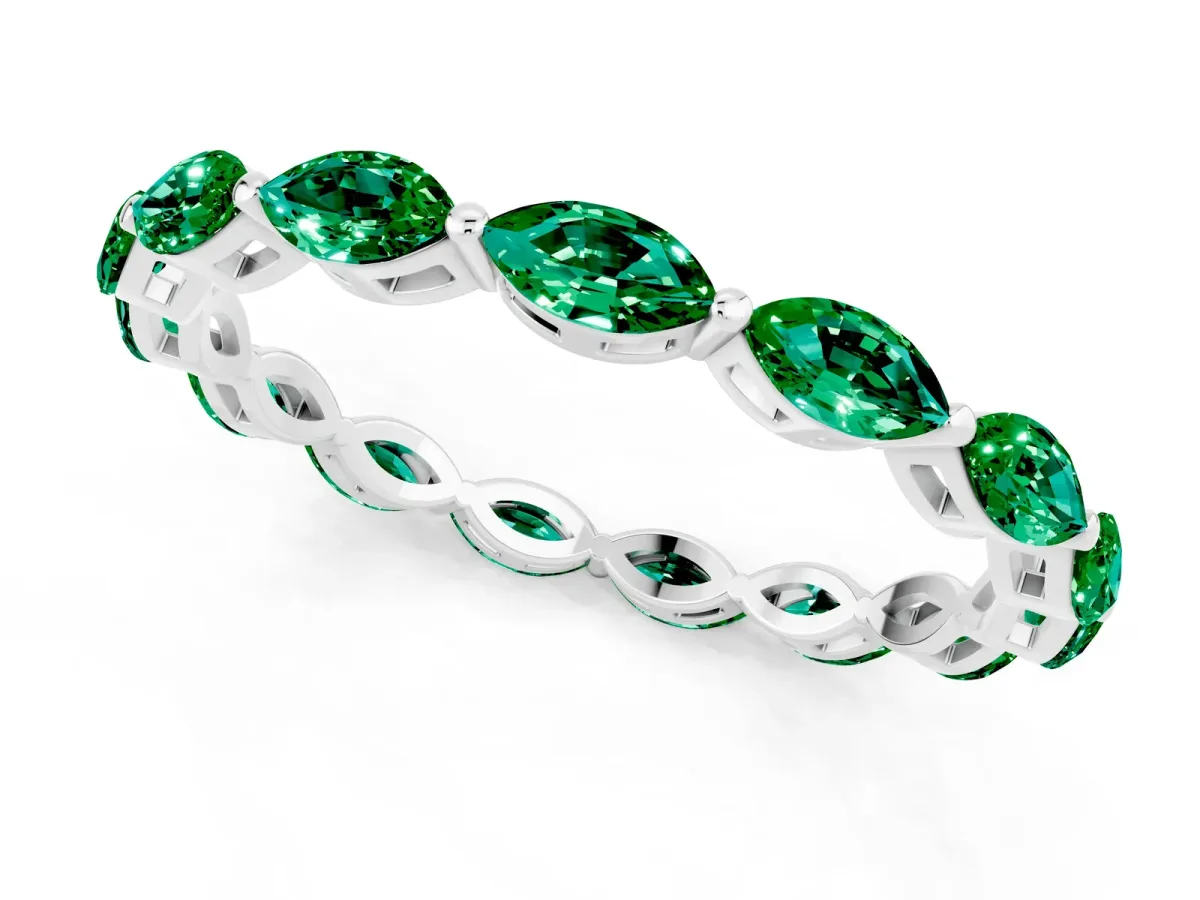 Marquise Emerald Eternity Band with U-Prong Setting Platinum