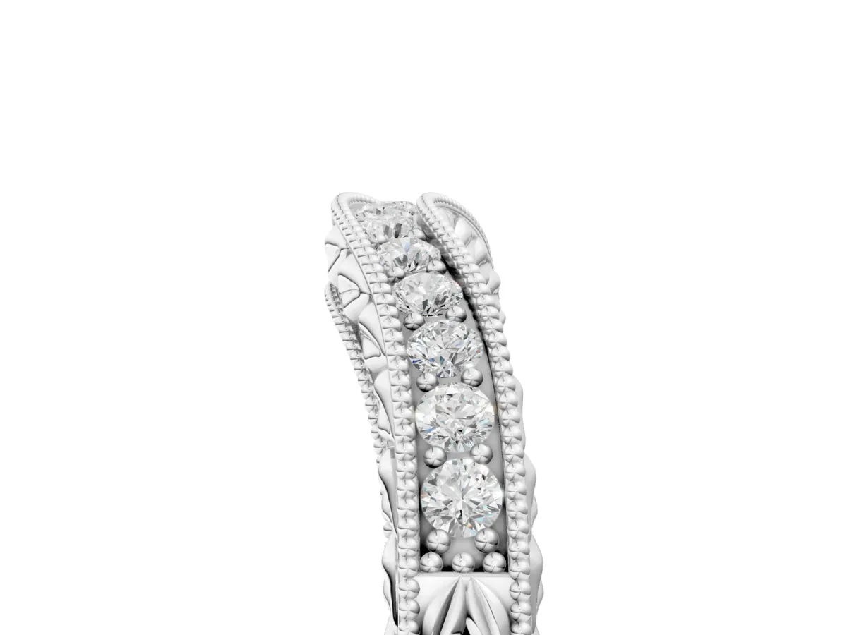 Milgrain Round Diamond Curved Eternity Band with Pavé Setting Silver