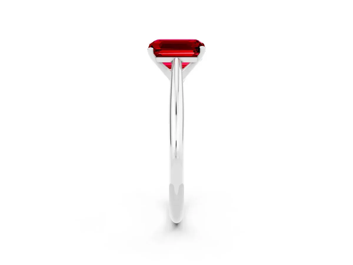 Emerald Cut Ruby Solitaire Engagement Ring with Cathedral Setting and Four-Prong Mount White gold
