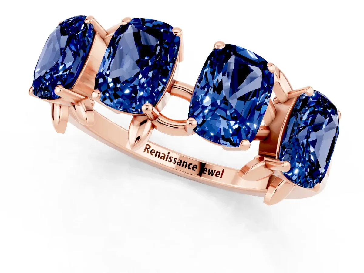 Emerald Cut Blue Sapphire Prong-Set Half Eternity Band Rose gold