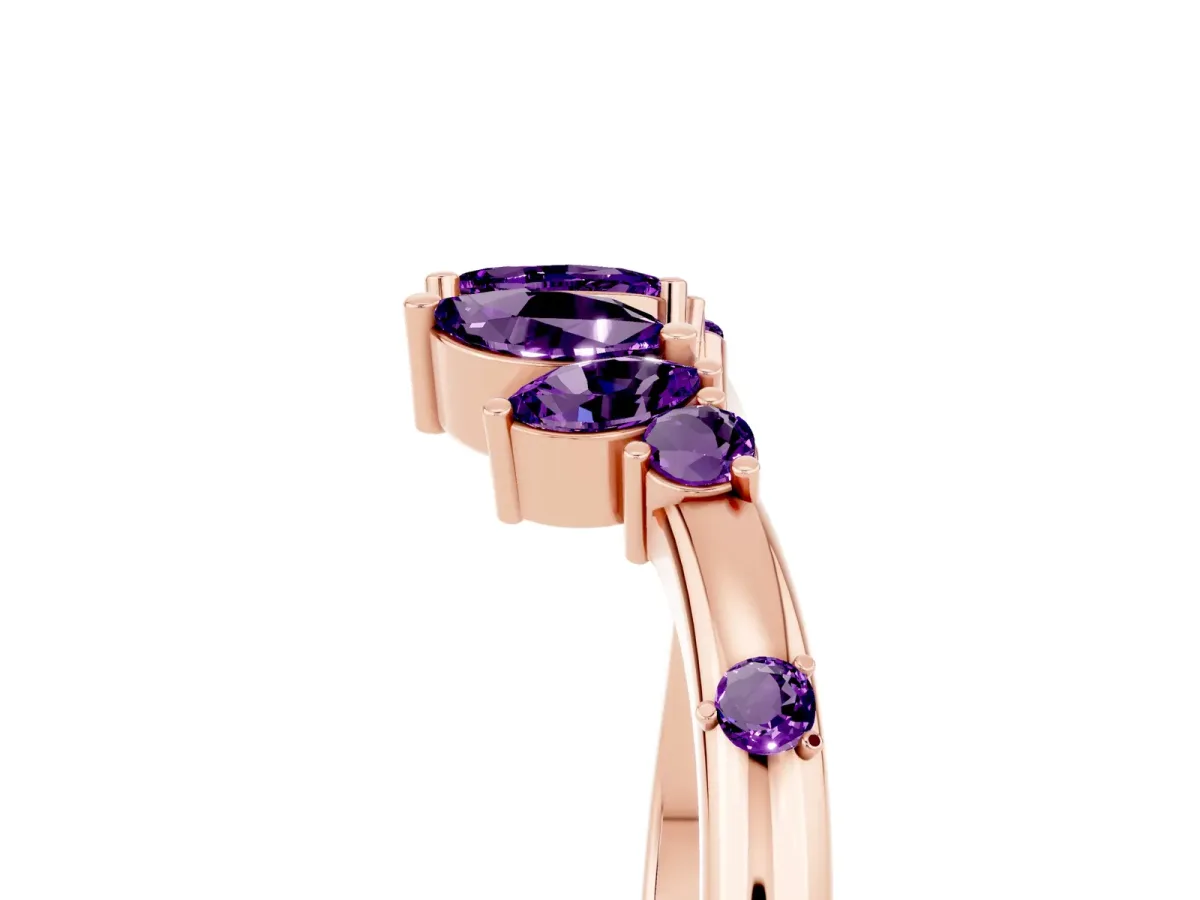 Open Marquise Cluster Amethyst Band with Prong Setting Rose gold