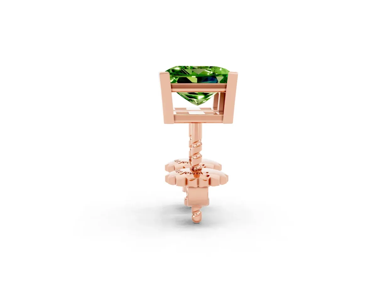 Princess Cut Peridot Stud Earrings Rose gold