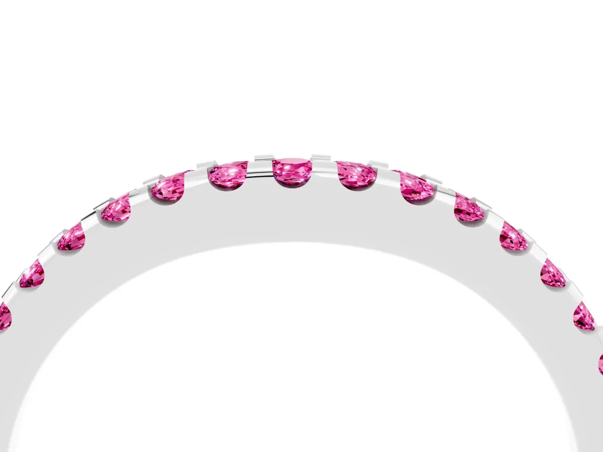 Round Pink Sapphire Pavé Curved Wedding Band Silver