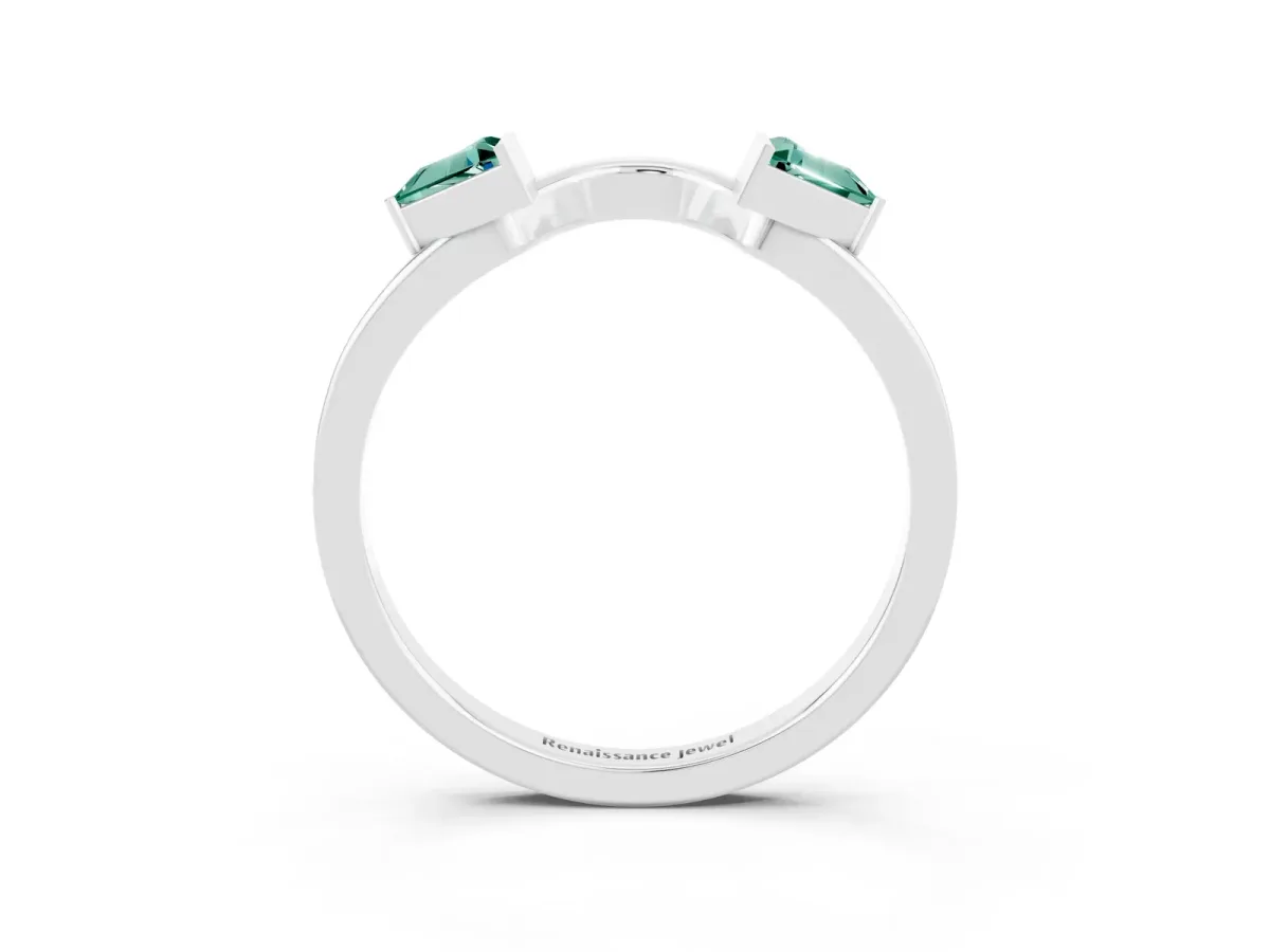 Trillion Green Sapphire Open Band Ring with Bezel Setting Platinum