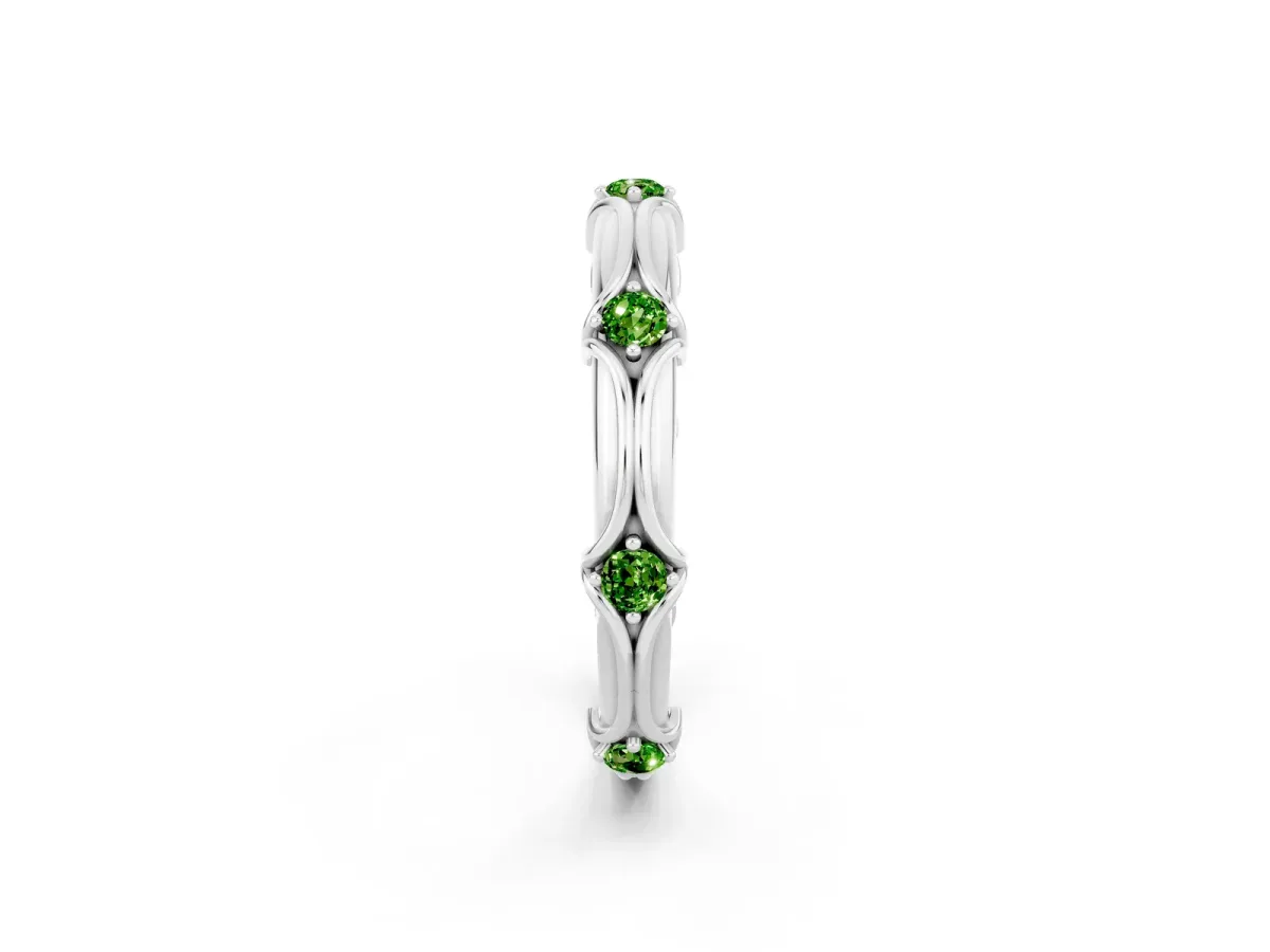 Round Peridot Prong Set Milgrain Eternity Band White gold
