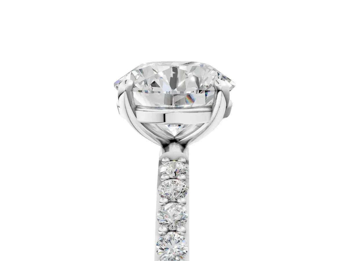 Round Cut Diamond Solitaire Ring with Round Pavé Band and Prong Setting Platinum