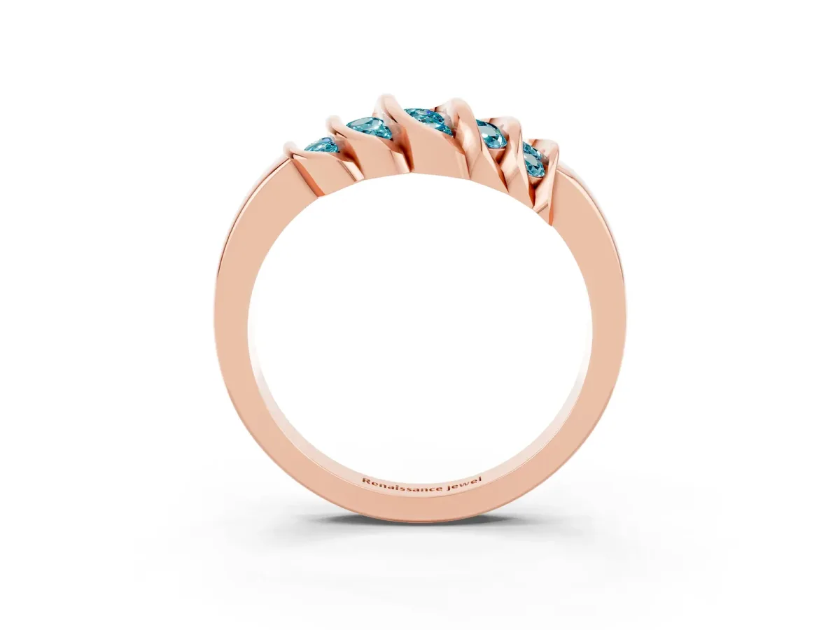 Round Blue Topaz Multi-Row Crossover Band Rose gold