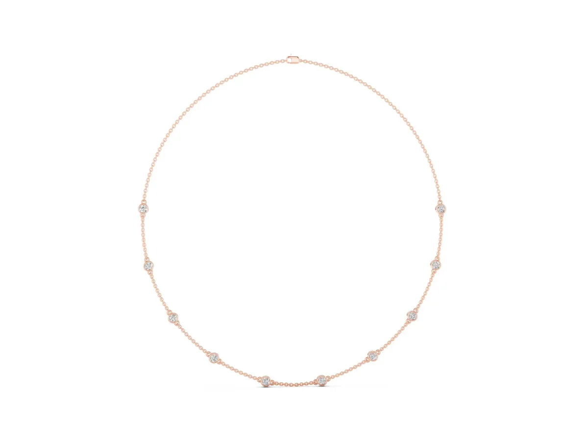 Bezel-Set Round Diamond Station Necklace Rose gold