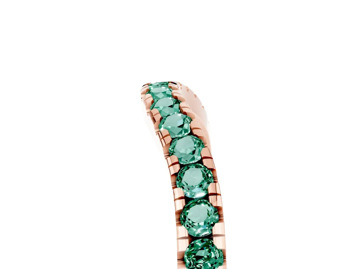 Green Sapphire Pavé Curved Wedding Band Rose gold