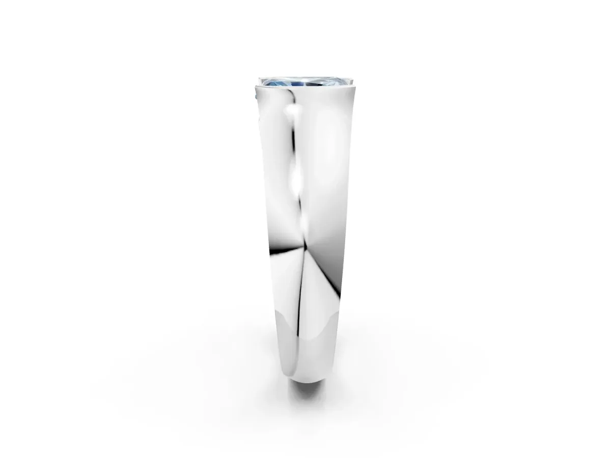 Fancy Blue Radiant Cut Solitaire Bezel Set Diamond Ring with Wide Band Platinum