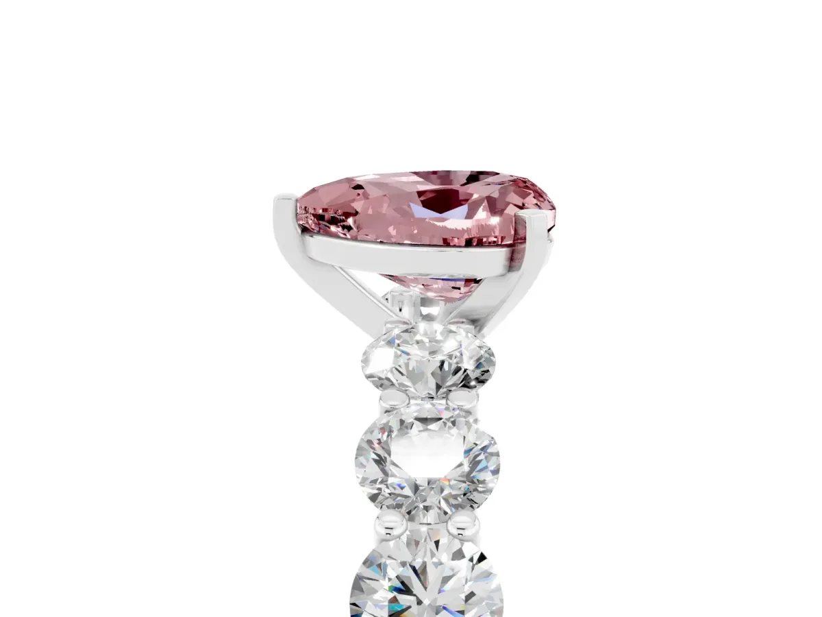 Heart Cut Morganite Prong Setting with Side Stones on a Pave Band Silver