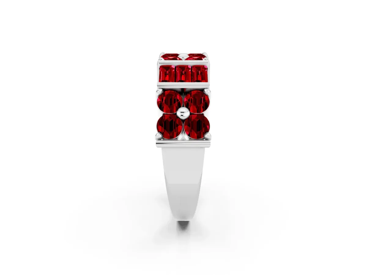 Channel Set Round and Baguette Ruby Anniversary Band with Prong Setting White gold