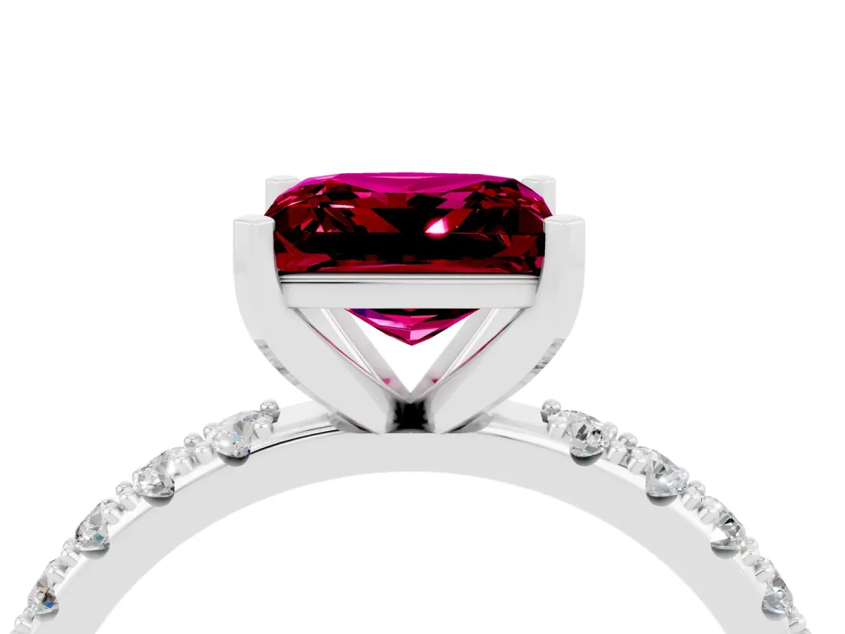 Princess Cut Garnet Solitaire Pavé Band with Four-Prong Setting Silver