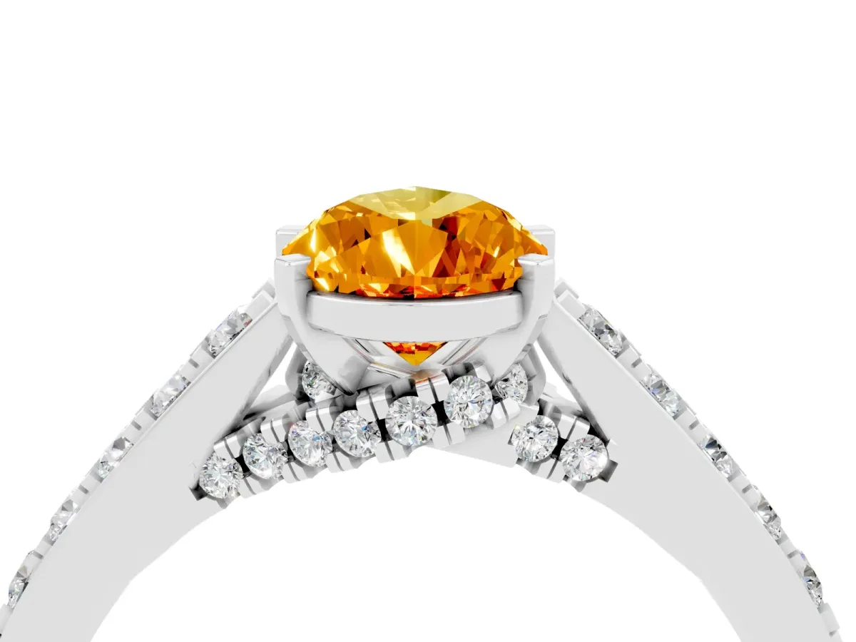 Pear Cut Citrine Solitaire Ring with Crossover Gallery and Round Pavé Band Silver