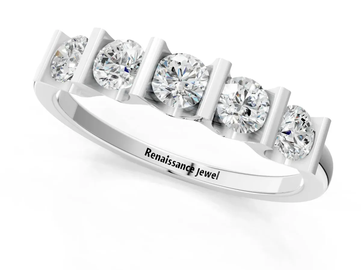 Channel-Set Round Diamond Five-Stone Band Silver