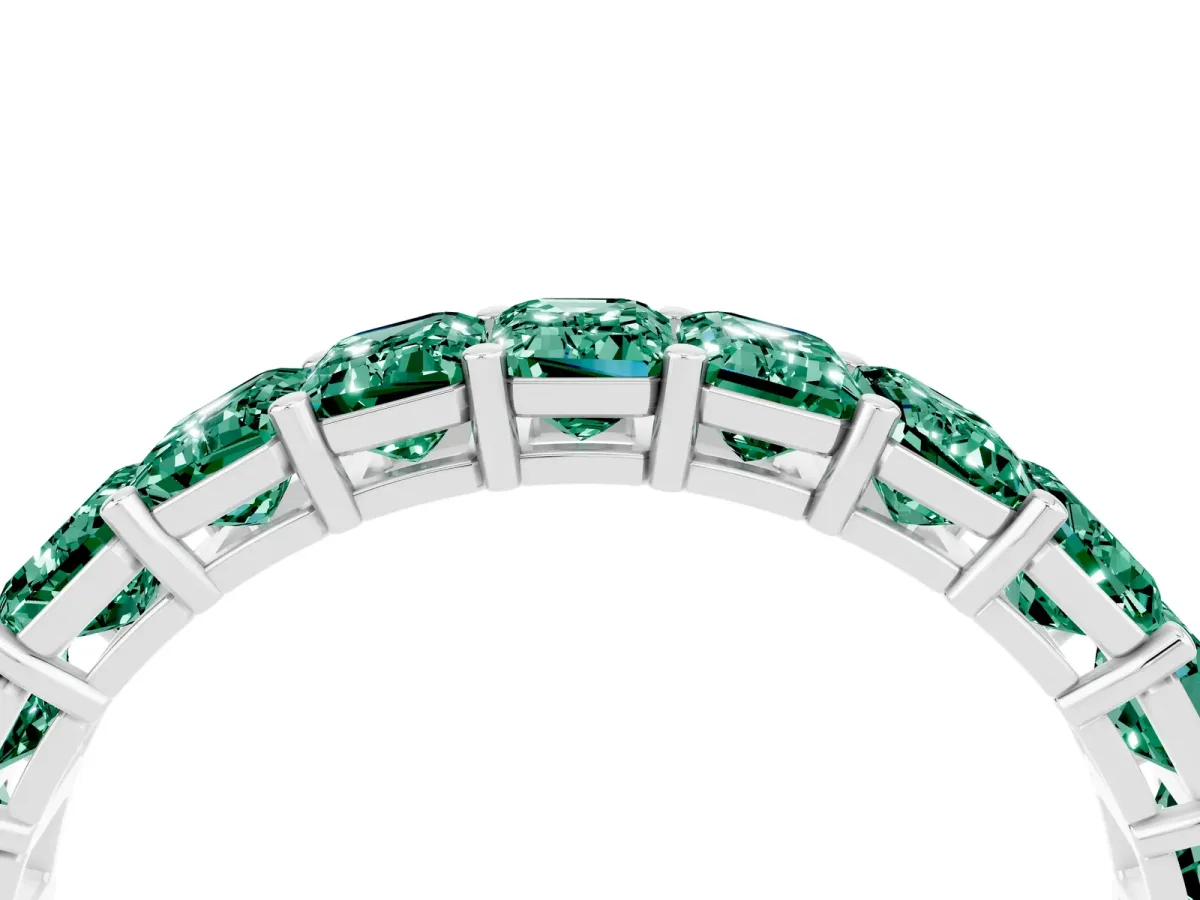 Emerald Cut Green Sapphire Eternity Band with Shared Prong Setting Platinum