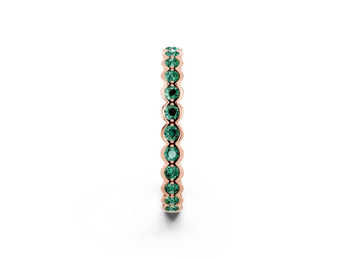 Round Green Sapphire Bezel Set Eternity Band Rose gold