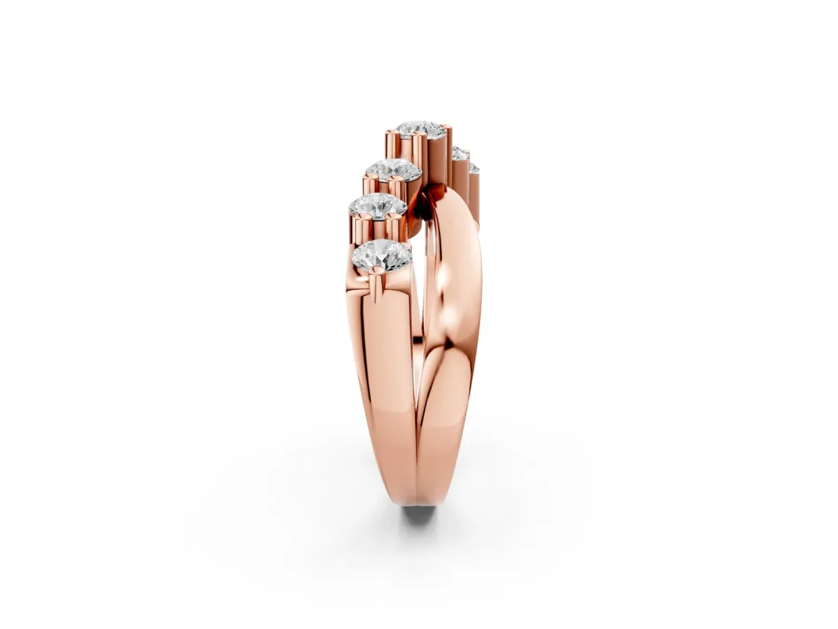 Round Diamond Prong-Set Crossover Band Rose gold