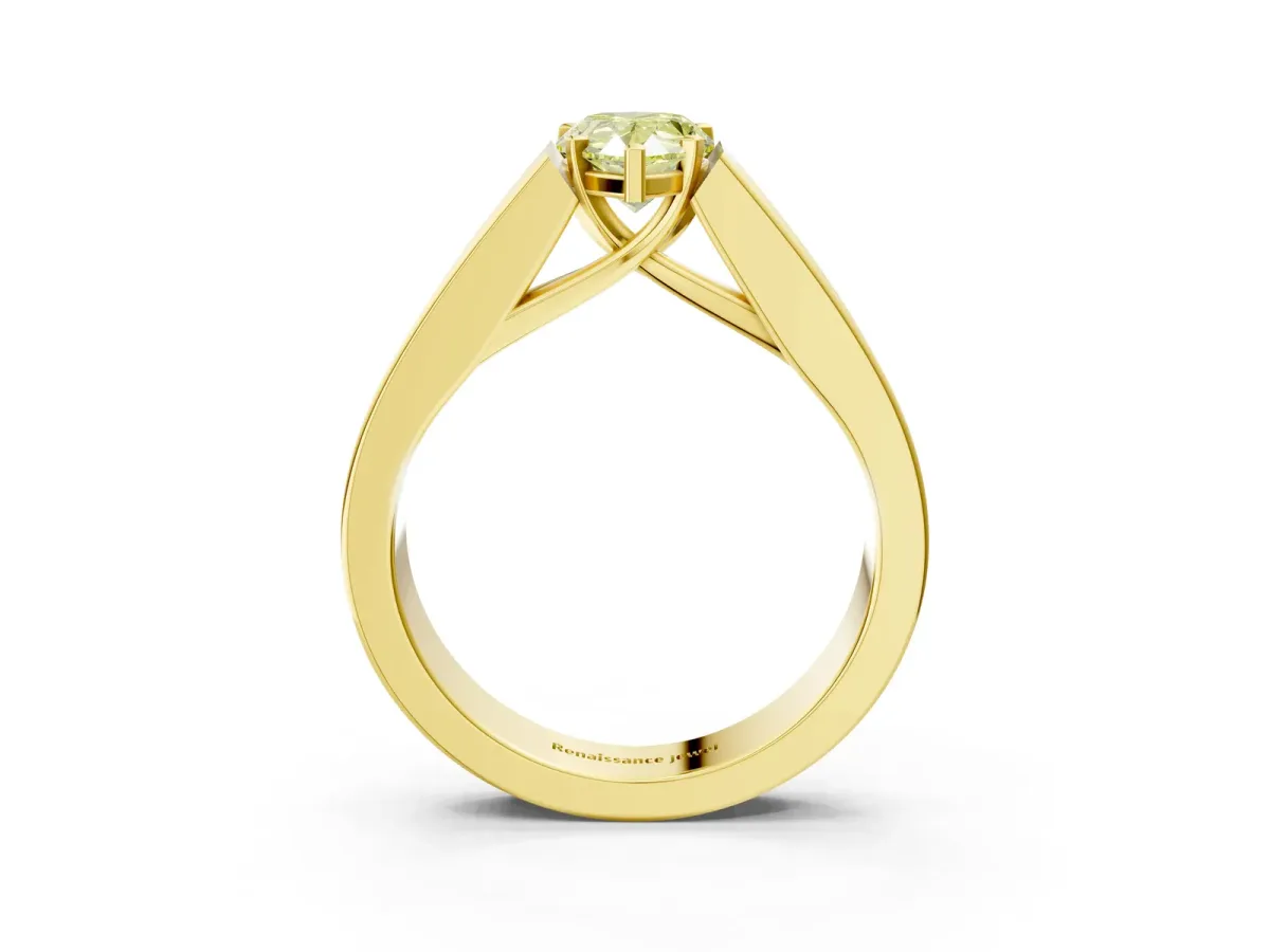 Fancy Yellow Pear Cut Cut Channel Set Solitaire Ring with Four-Prong Setting Yellow gold