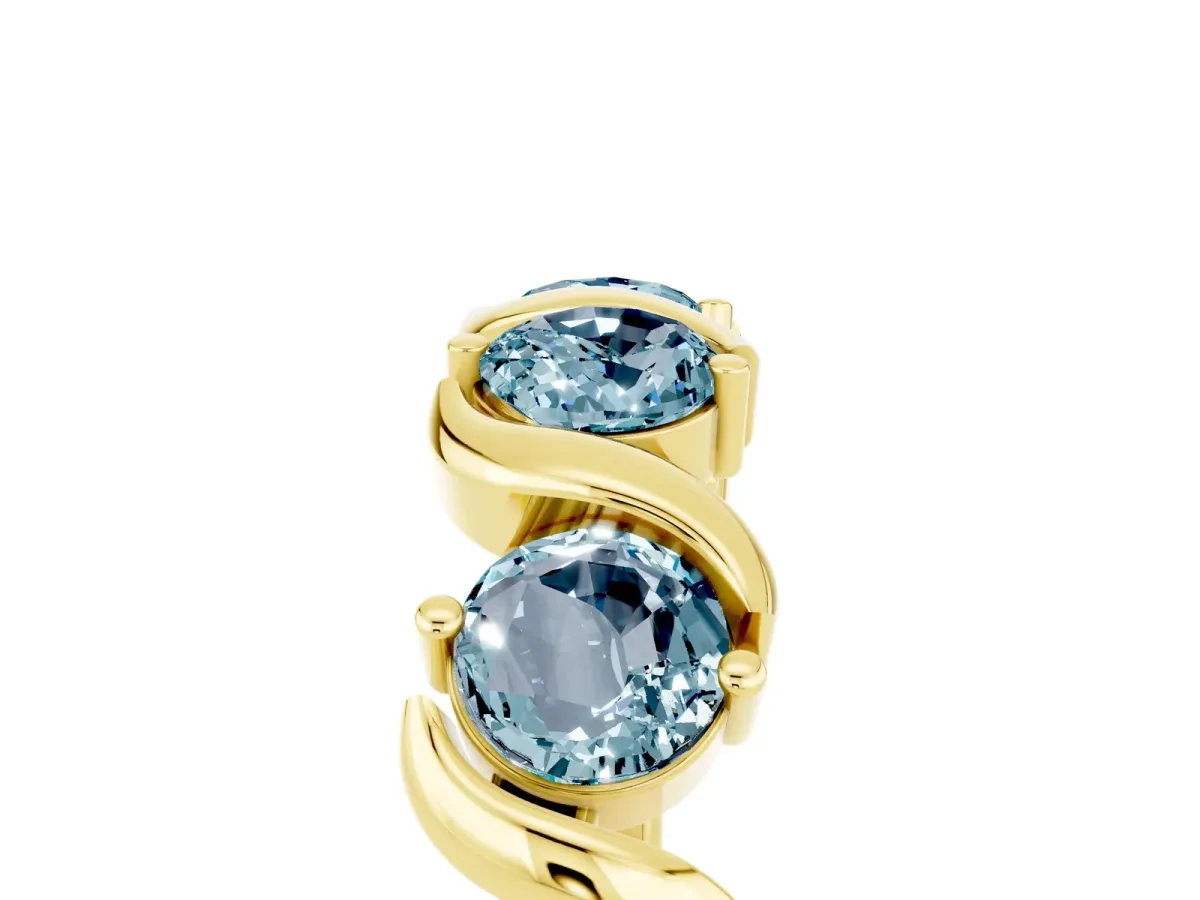 Six-Stone Round Aquamarine Wave Band with Shared Prong Setting Yellow gold