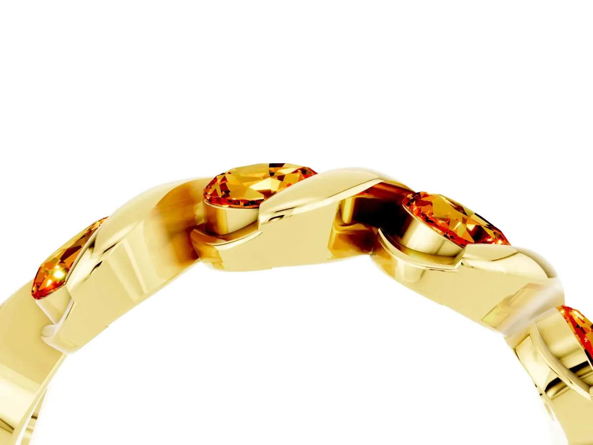 Round Citrine Wave Band with Channel Setting and Shared Prongs Yellow gold