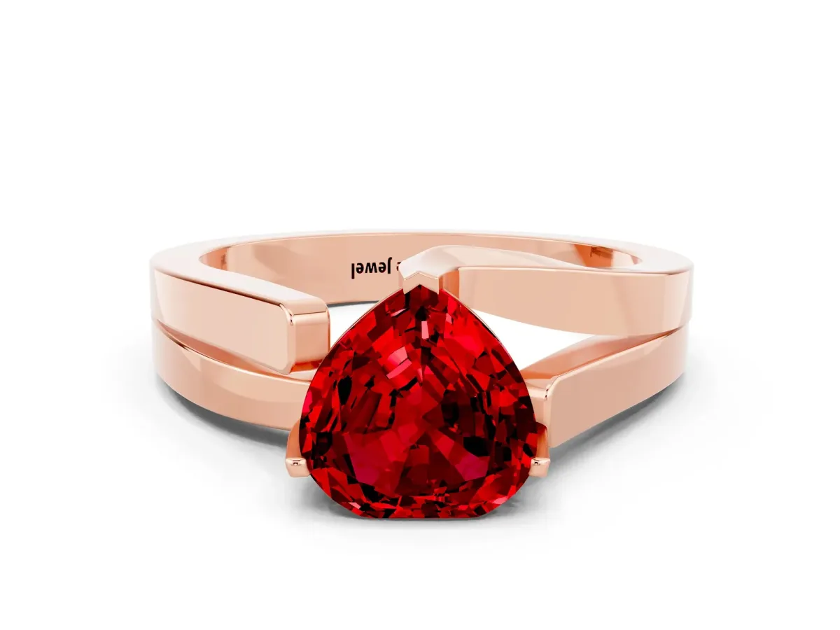 Modern Tension Set Heart Cut Ruby Solitaire Wide Band Ring Rose gold