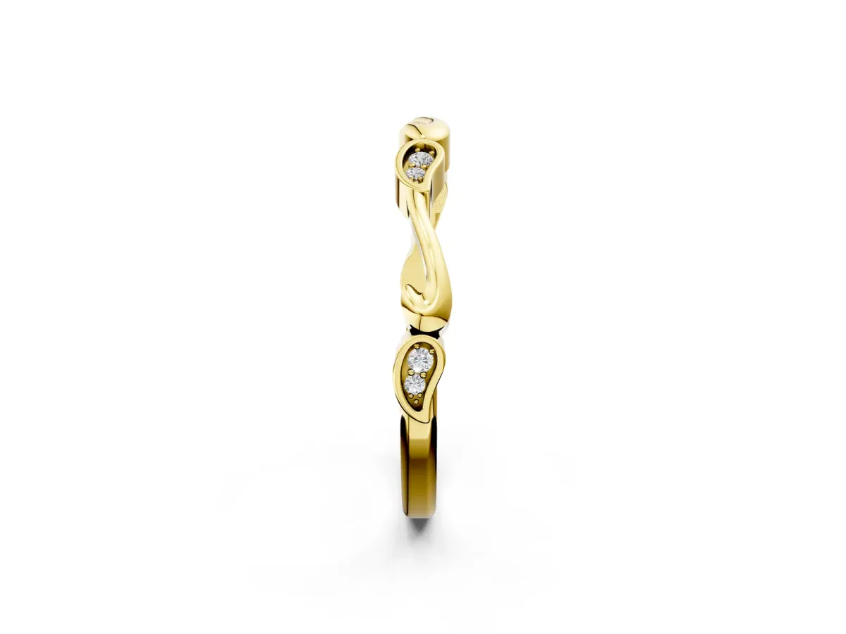 Marquise Diamond Leaf Twist Eternity Band with Bezel Setting Yellow gold