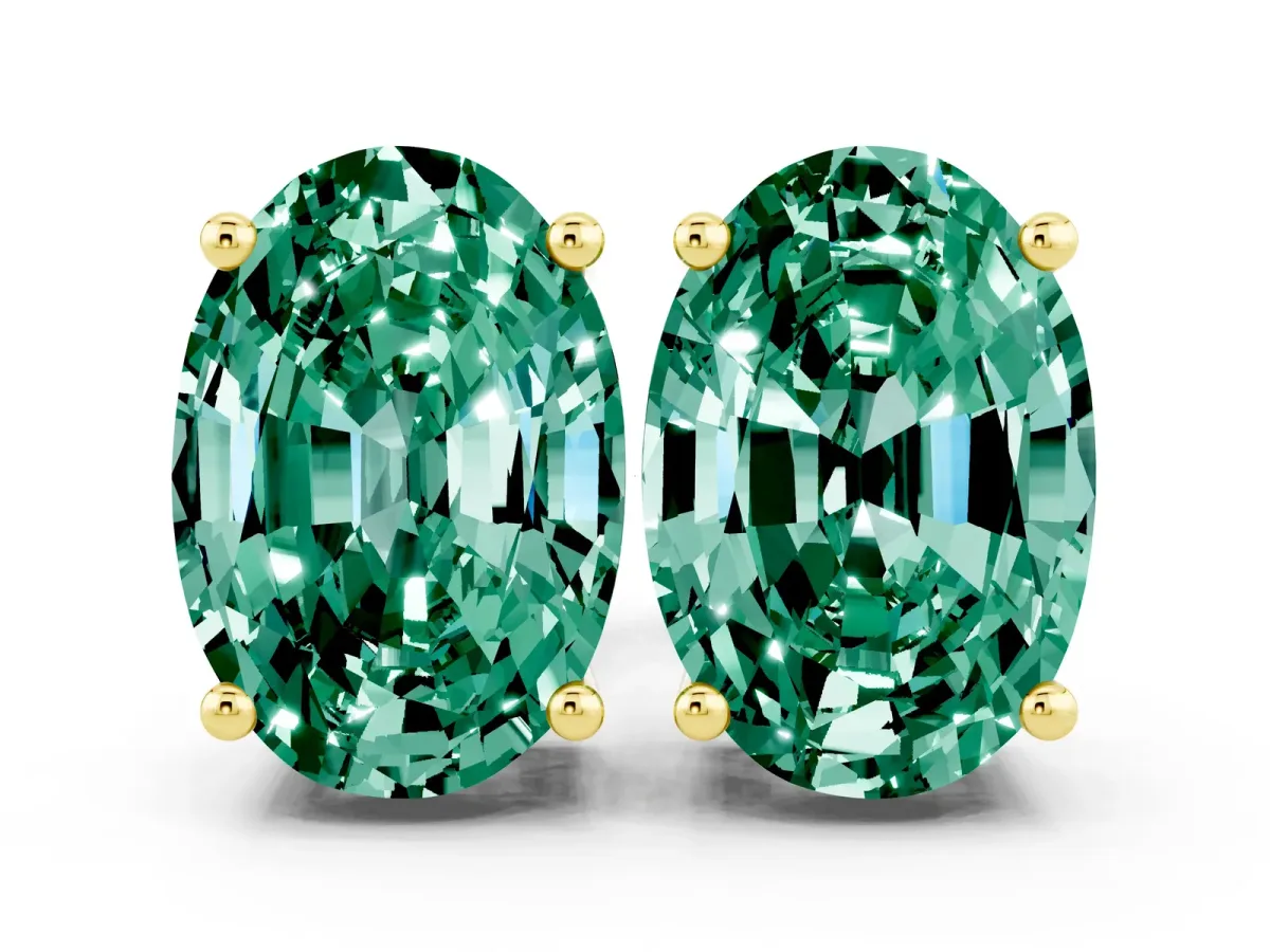 Oval Cut Green Sapphire Stud Earrings Yellow gold