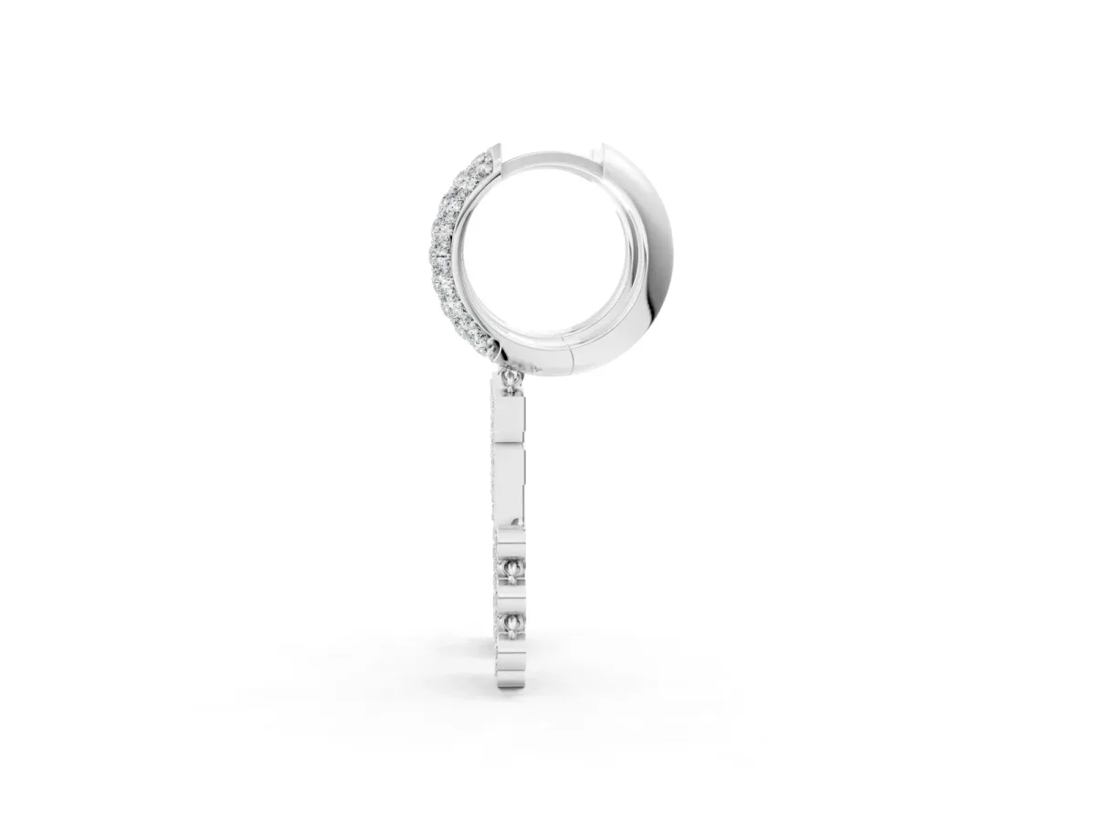 Round Diamond Initial F Huggie Hoop Earrings Silver