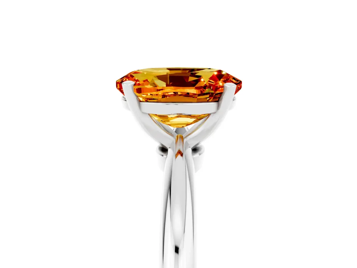 Oval Cut Citrine Solitaire Ring with Six-Prong Setting and Classic Band Platinum