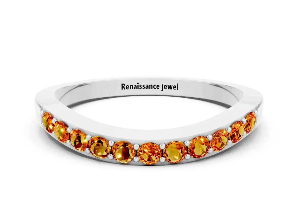 Round Citrine Curved Wedding Band with Channel Setting White gold
