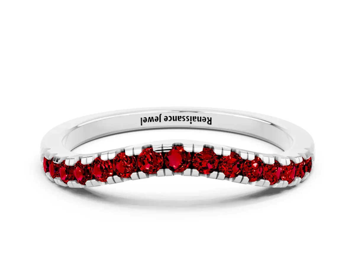 Ruby Pavé Curved Wedding Band Silver