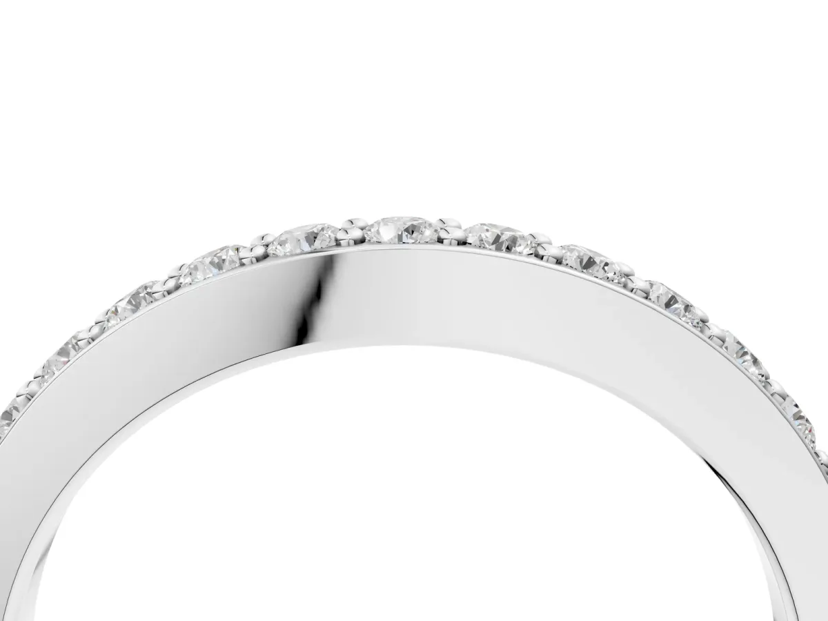 Round Diamond Pavé Set Curved Eternity Band Silver