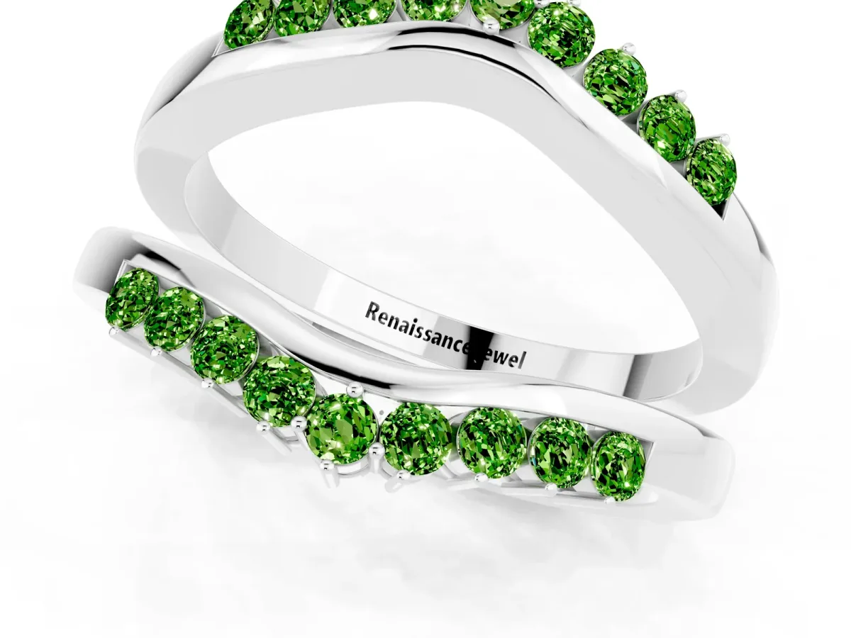 Round Peridot Chevron Contour Band with Prong Setting Silver