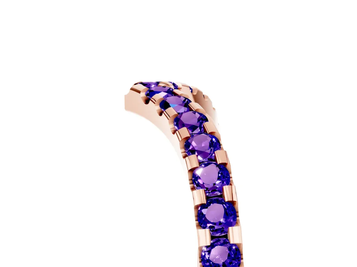 Pavé Round Tanzanite Chevron Band with Shared Prong Setting Rose gold