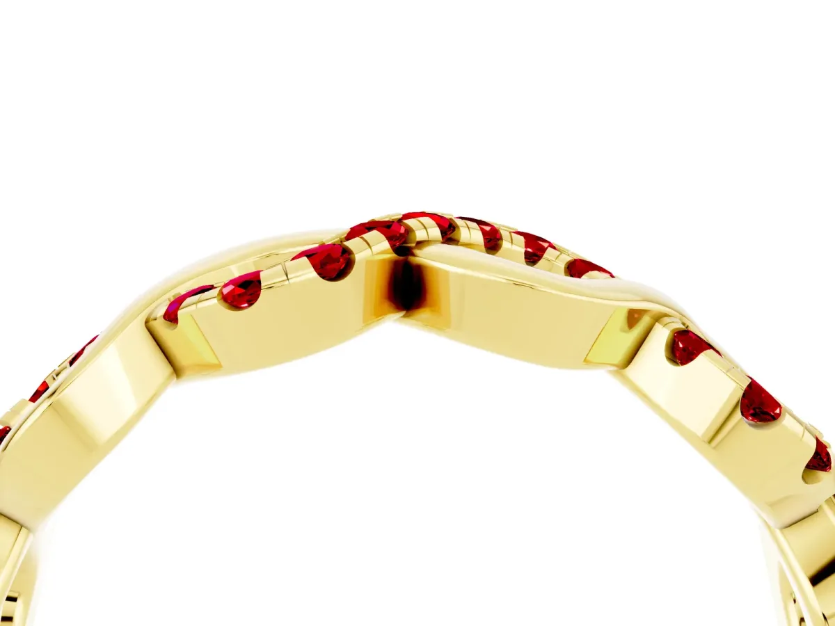 Twist Infinity Round Ruby Band with Pavé Setting Yellow gold
